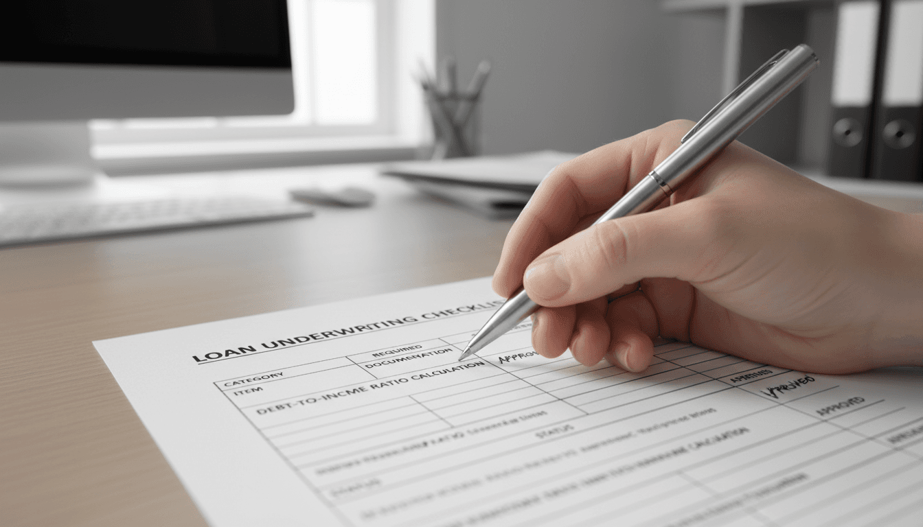 Close-up of underwriting checklist being reviewed with precision